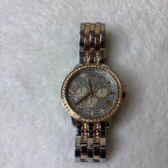Rose Gold Two Tone Rhinestone Watch - Picture 1 of 2